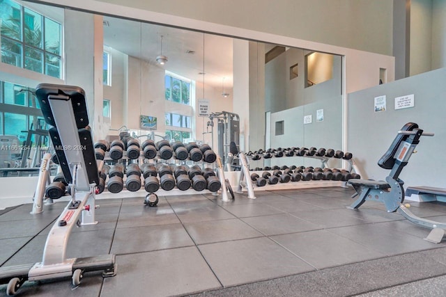 gym featuring a high ceiling