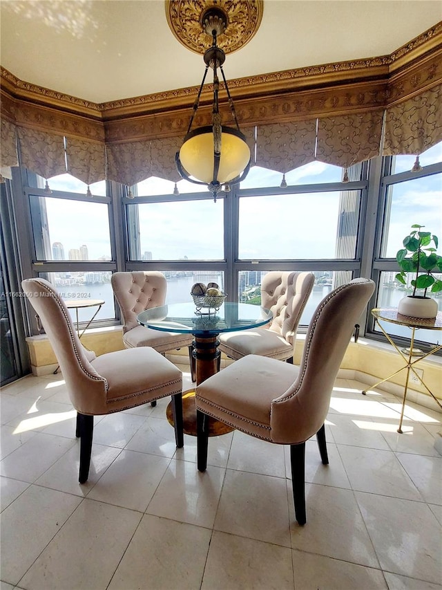 dining space with light tile patterned floors