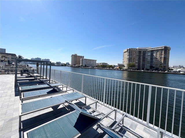 view of dock with a water view