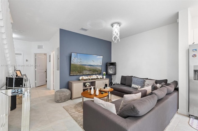 living room with light tile patterned floors