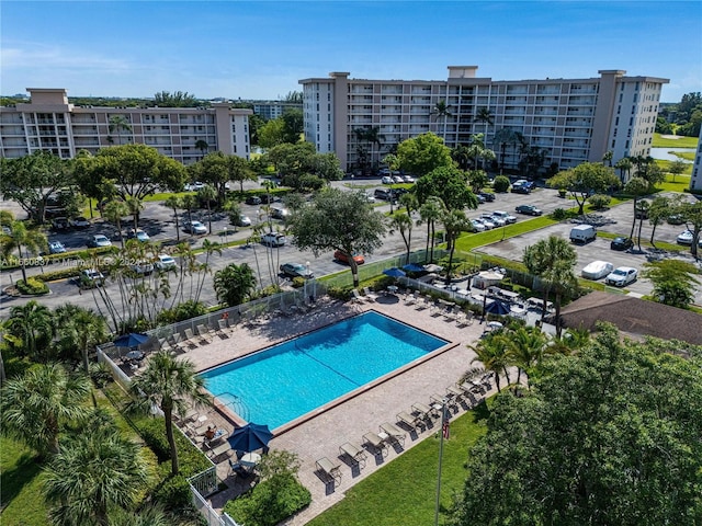 view of swimming pool with a patio