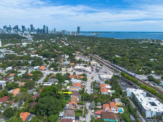 aerial view with a water view