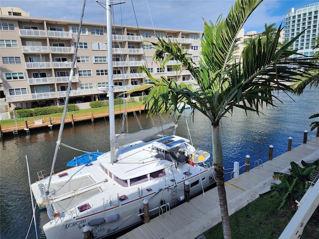 dock area featuring a water view