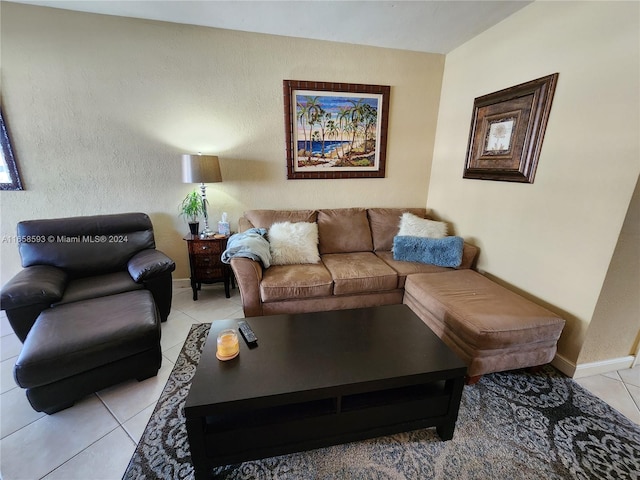 living room with light tile patterned floors