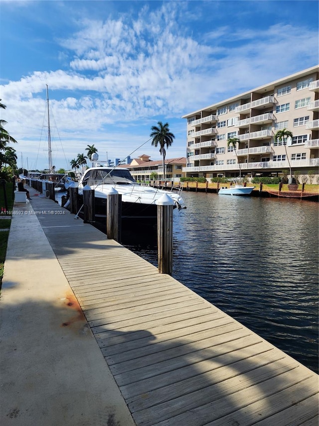 dock area with a water view