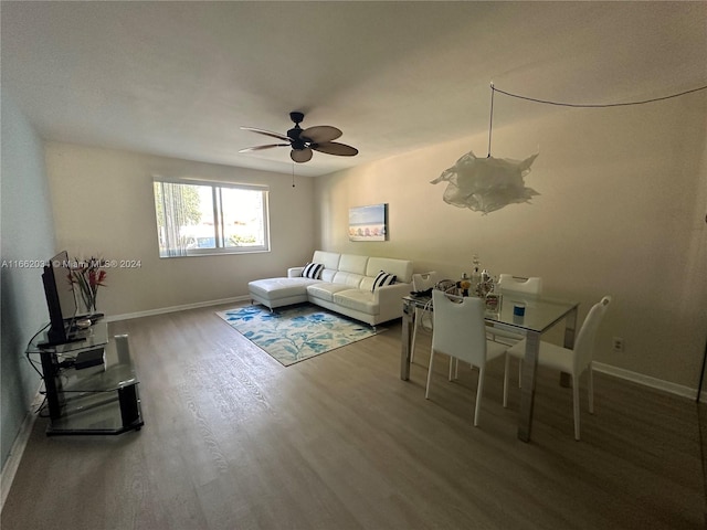 interior space featuring ceiling fan and hardwood / wood-style floors