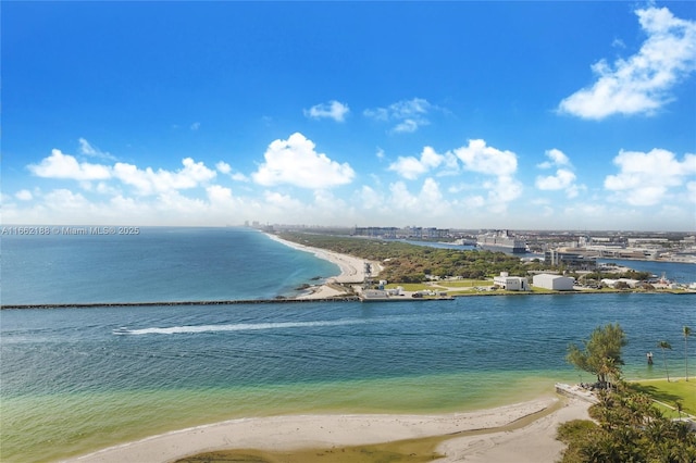 view of water feature with a view of the beach