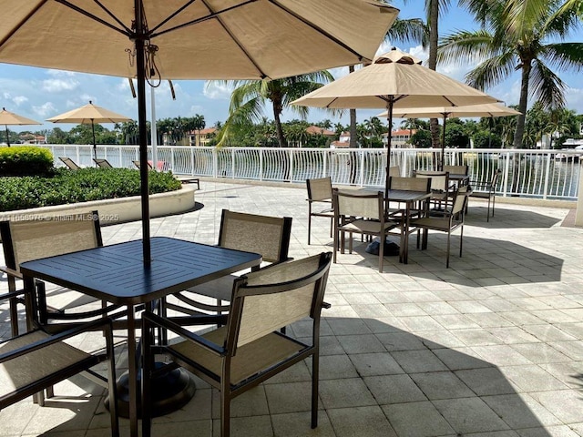 5600 Collins Ave Unit 15B, Miami Beach, FL 33140 - view of patio with outdoor dining area and a water view