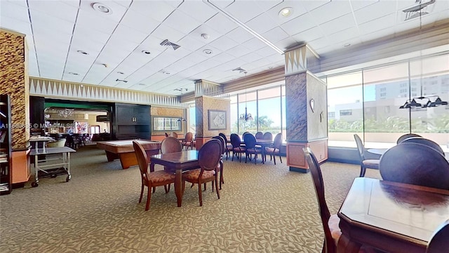 view of carpeted dining space