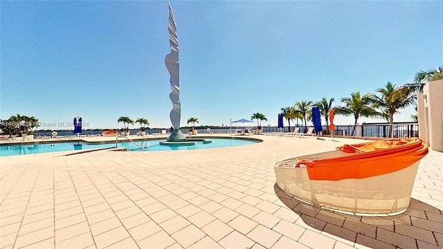 view of swimming pool with a patio