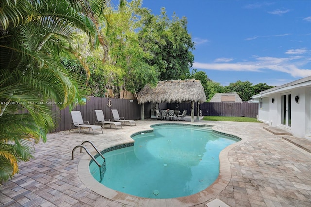 view of swimming pool featuring a patio