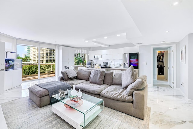 living room with sink