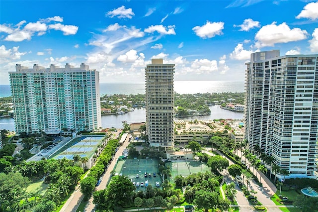 aerial view with a water view