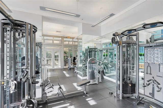 workout area with a wealth of natural light and french doors