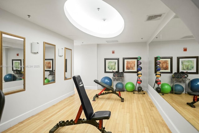 exercise area featuring wood-type flooring