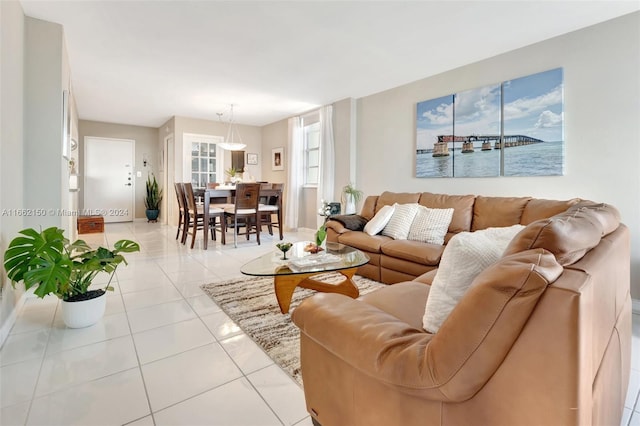 living room with light tile patterned floors