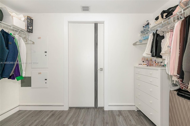 spacious closet with light hardwood / wood-style floors