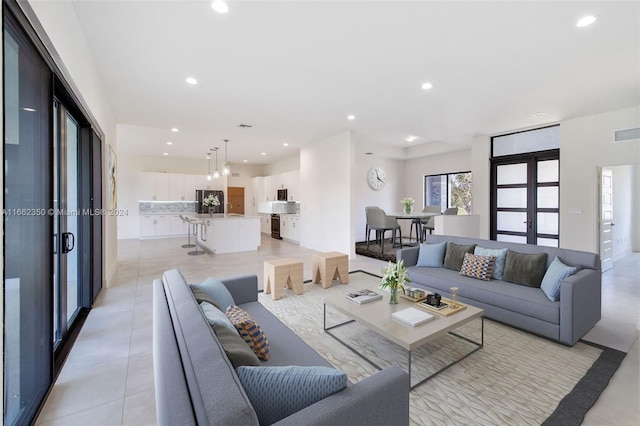 living room featuring sink