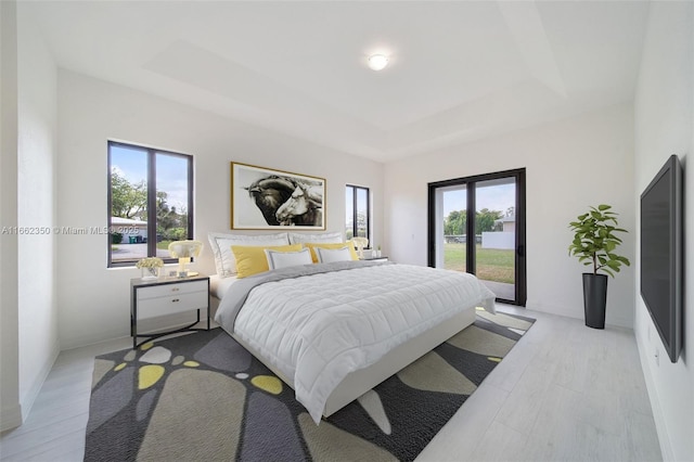 24440 SW 209th Pl, Homestead, FL 33031 - bedroom featuring a raised ceiling, access to outside, multiple windows, and light wood-style floors