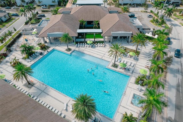 view of swimming pool with a patio area