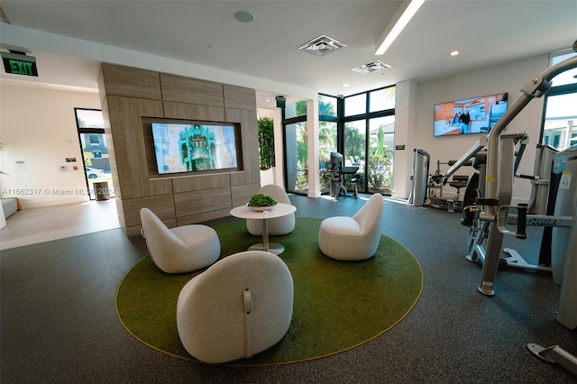 workout area with floor to ceiling windows and a wealth of natural light