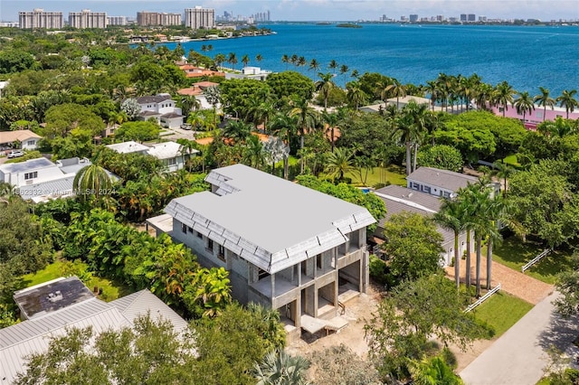 aerial view with a water view