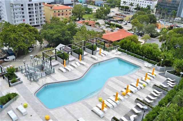 view of swimming pool featuring a patio