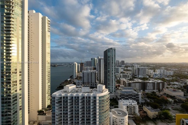 property's view of city with a water view