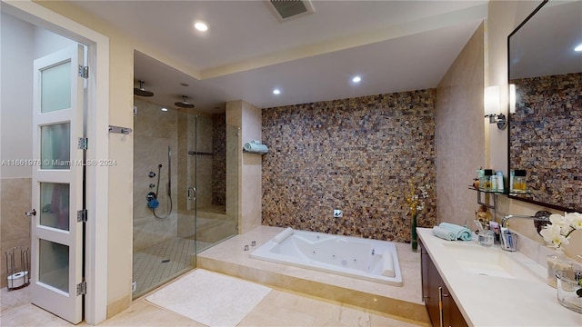 1486 Commodore Way, Hollywood, FL 33019 - full bathroom featuring a stall shower, vanity, a whirlpool tub, tile walls, and recessed lighting