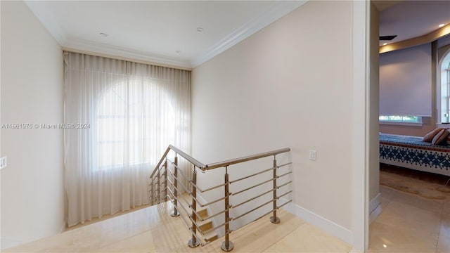 1486 Commodore Way, Hollywood, FL 33019 - staircase featuring crown molding and tile patterned floors