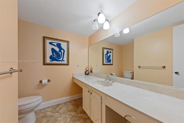 bathroom featuring toilet, tile patterned flooring, and vanity