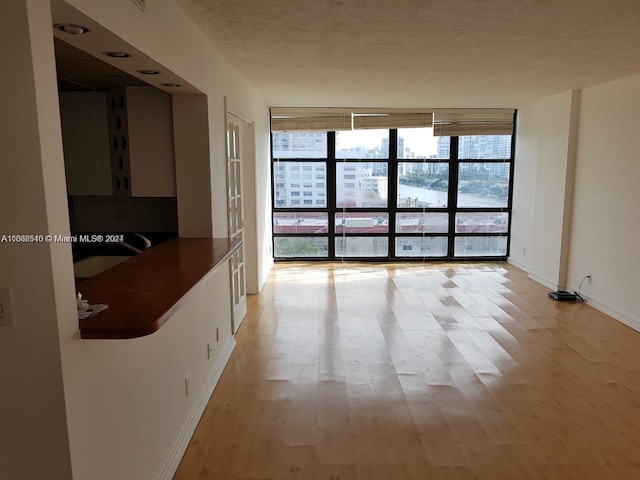 interior space featuring floor to ceiling windows and light hardwood / wood-style floors