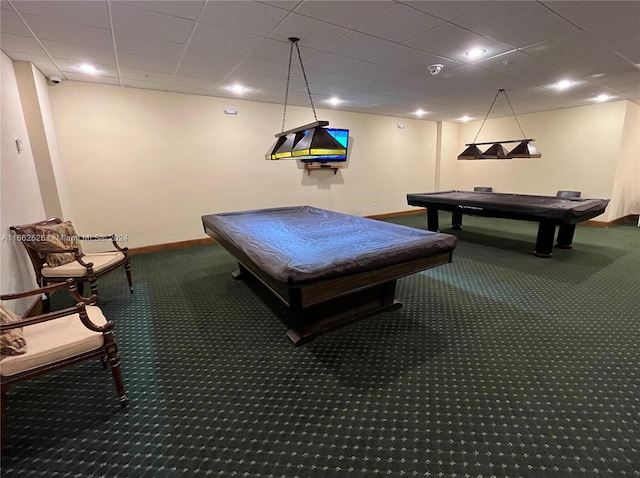 playroom featuring pool table and carpet