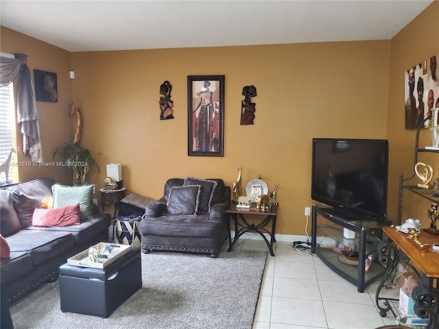 living room with tile patterned flooring