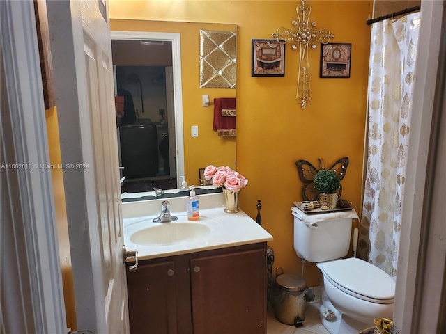 bathroom featuring vanity, toilet, and tile patterned floors