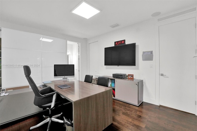 office area with dark wood-type flooring