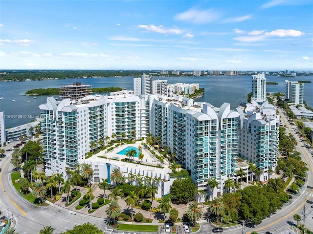 aerial view with a water view