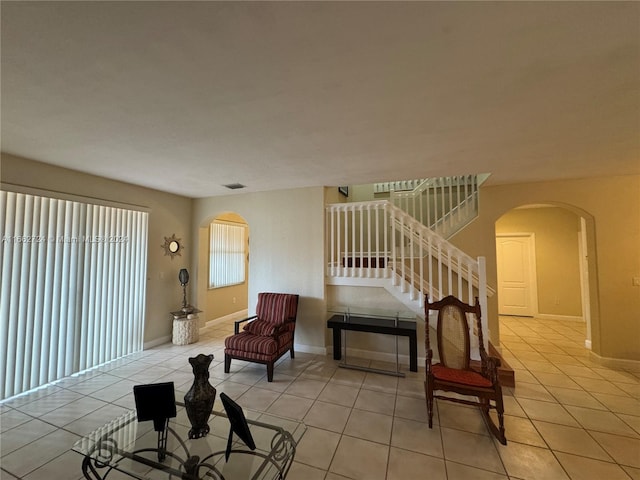 interior space featuring light tile patterned flooring