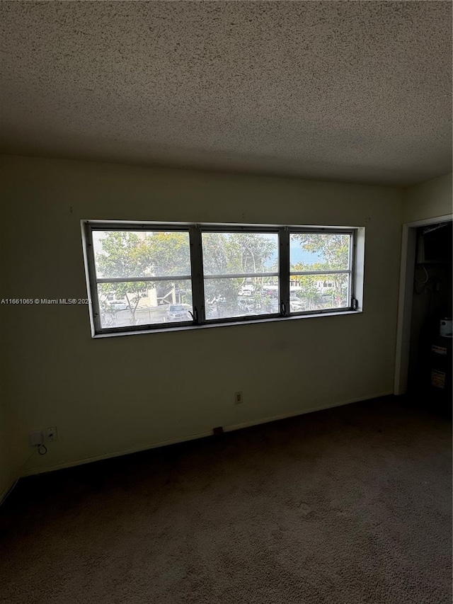 spare room featuring a textured ceiling and carpet flooring