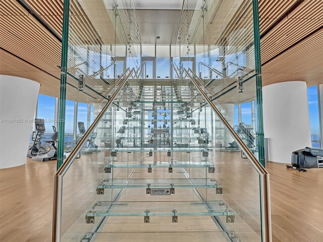 workout area with floor to ceiling windows and a healthy amount of sunlight