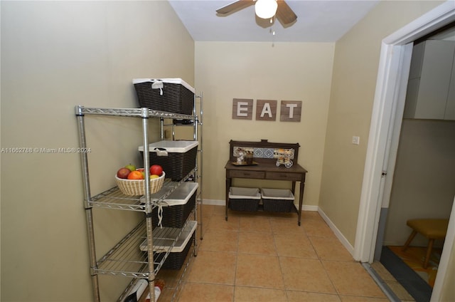 storage room featuring ceiling fan