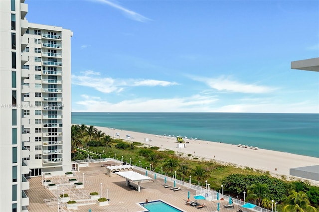 view of water feature with a view of the beach