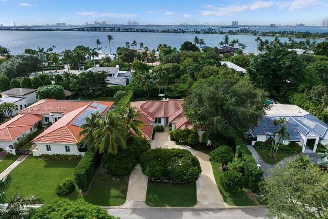 aerial view with a water view