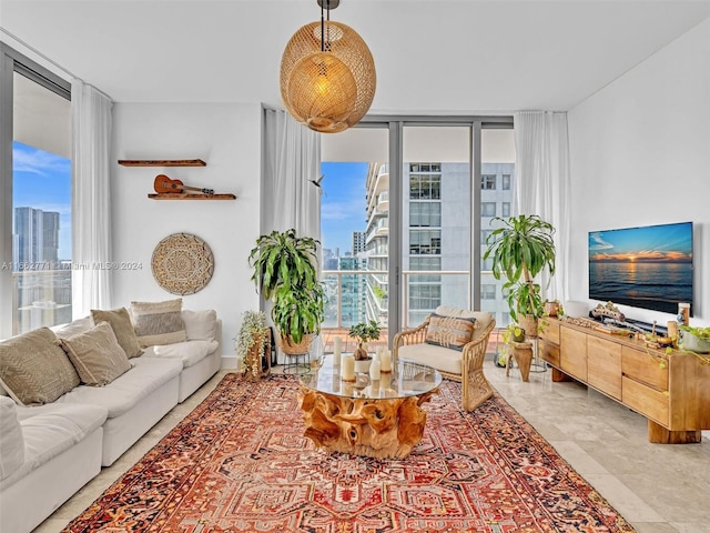 living room featuring expansive windows