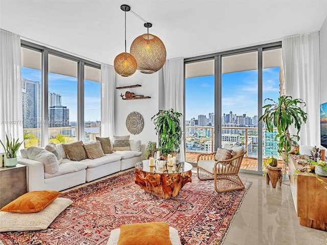 living room with expansive windows