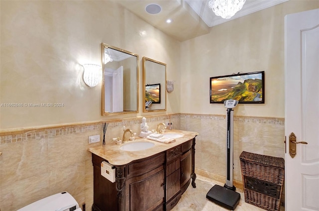 9801 NW Collins Ave Unit Ph8, Bal Harbour, FL 33154 - bathroom featuring a sink, tile walls, toilet, and double vanity