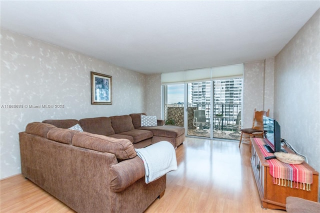 living room with light hardwood / wood-style floors