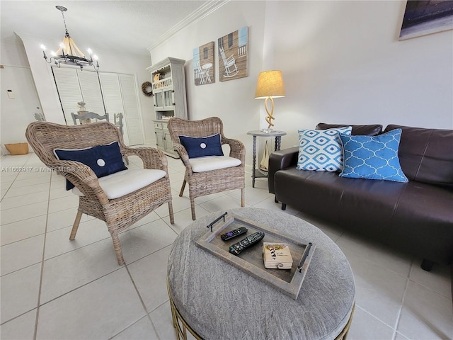 1980 S Ocean Dr Unit 2C, Hallandale Beach, FL 33009 - living area featuring crown molding, a chandelier, and tile patterned floors