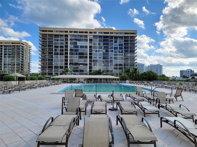 view of swimming pool with a patio