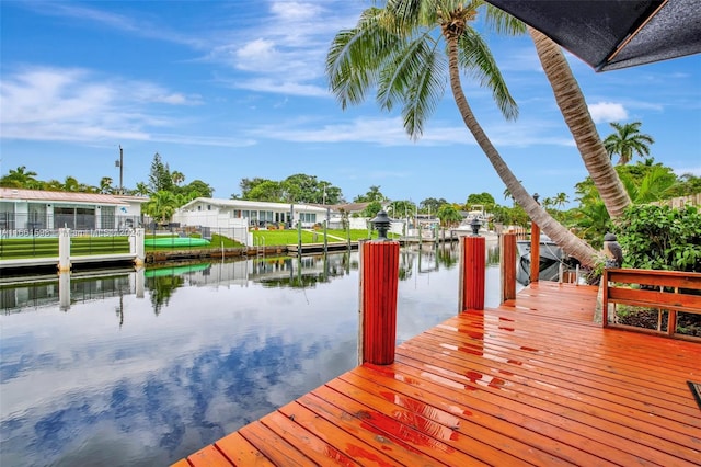 dock area with a water view